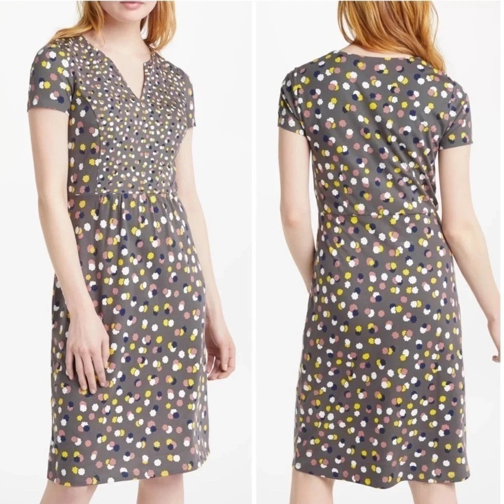 Boden Emory Jersey Short Sleeve Dress in Pewter Fallen Blossom Size 6 - Picture 2 of 11